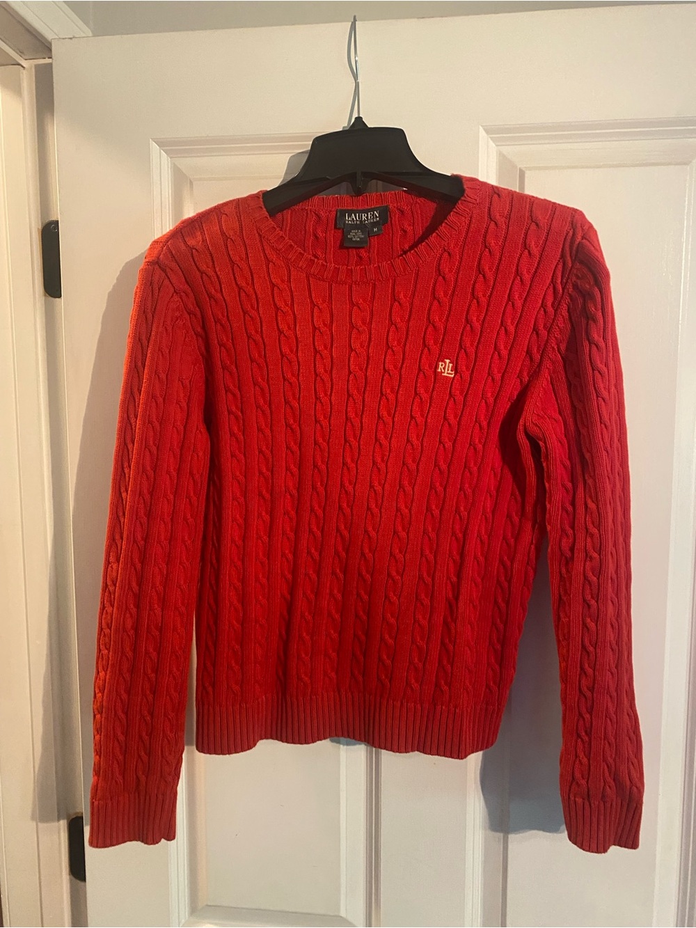 Ralph Lauren Women’s Red Cable-Knit Crewneck Sweater